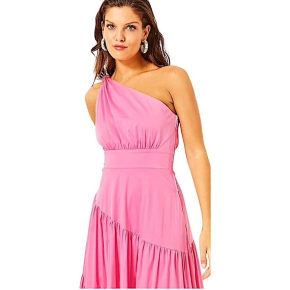 Lilly Pulitzer Lucilyn One Shoulder Midi Dress Confetti Pink Retails $278 Boho - Picture 5 of 12